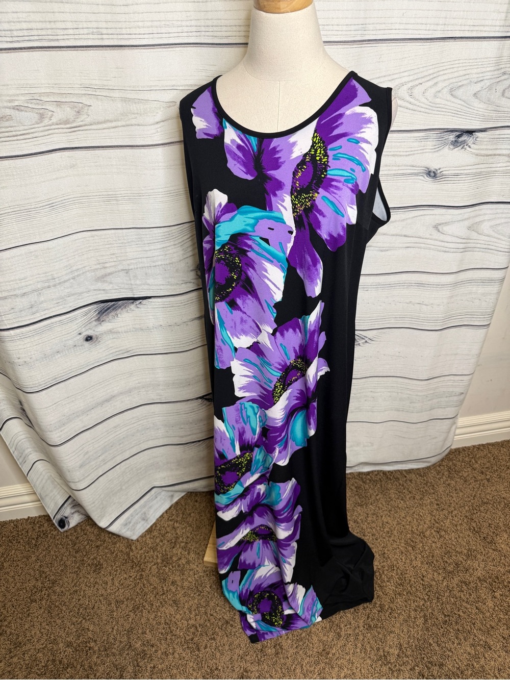 Snap Black Maxi Dress with Purple & Teal Floral Print
